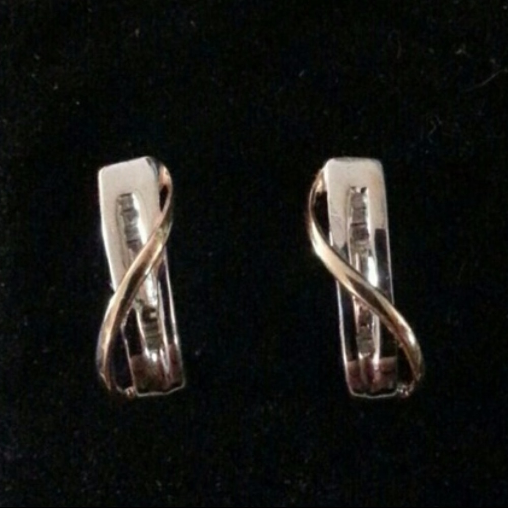 10kt White & yellow gold swirl over channel set diamond Two Tone Earrings 1"